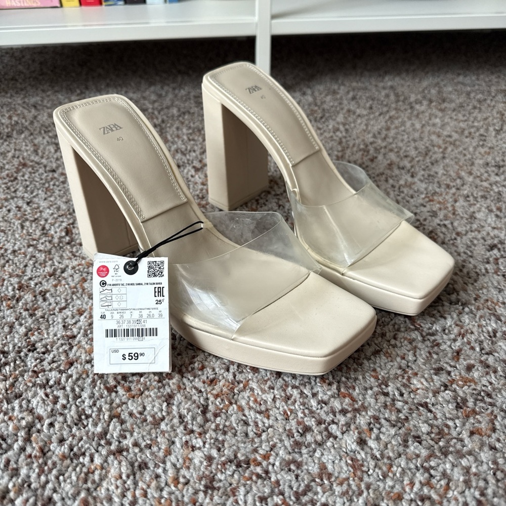 Zara Cream Heeled Mules